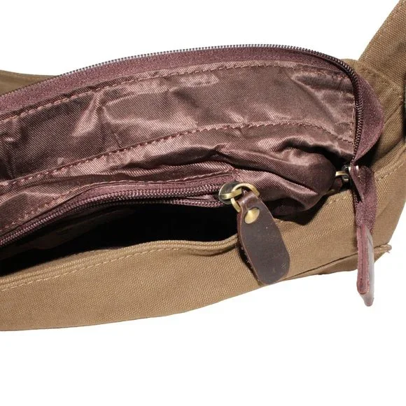 Berchirly Green Brown Canvas Messenger Bag Laptop Lined Buckle Snap Closure - Picture 10 of 12
